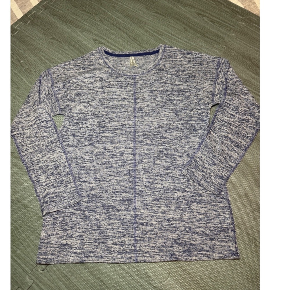 Jockey Womens Blue Marled Knit Long Sleeve Crew Neck Center Seam Top Small